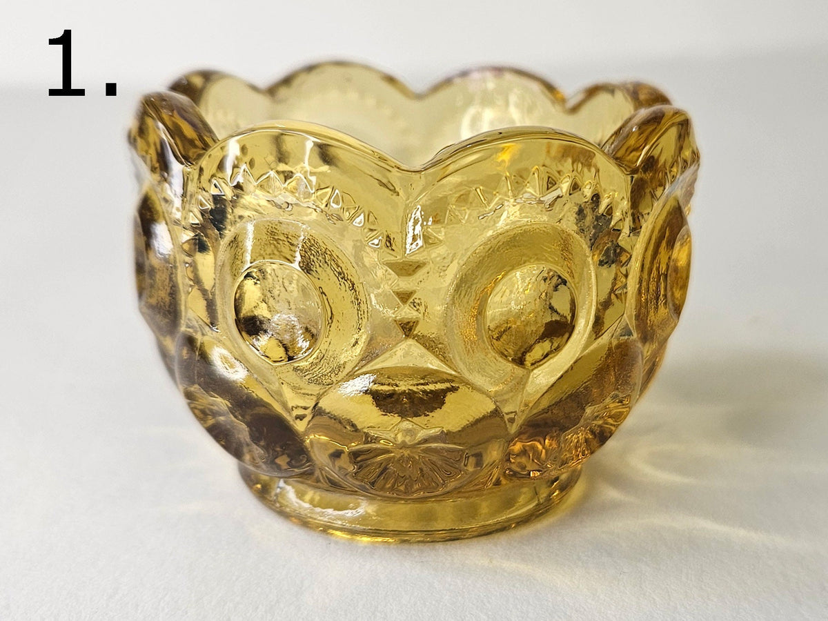 L. E. Smith Honey Amber Color Moon And Stars - Toothpick Holder And Salt Cellars- Glass Dip Dish- Sold Individually