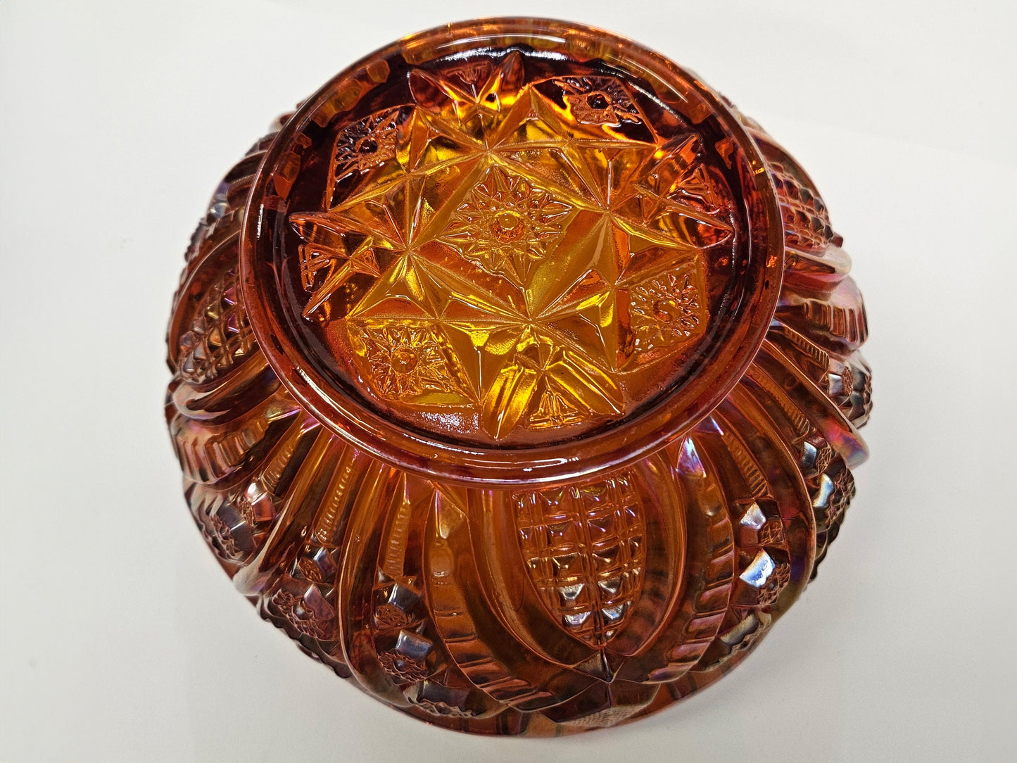 Amberina Hobstar Pattern with Saw-tooth Edge -   L. E. Smith Carnival Glass - Large 8.5" D x 5"H Carnival Glass Bowl - Beautiful Glass Bowl