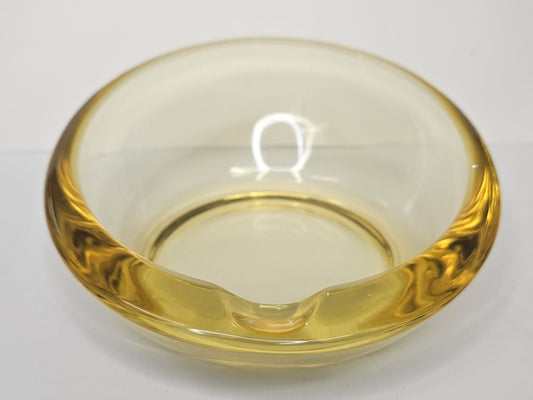 Yellow Vaseline Glass Ash Tray- Viking Art Horseshoe Dish Cambridge Glass