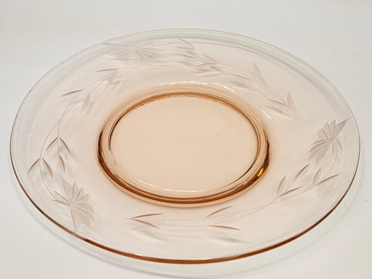 Pink Etched Depression Glass Bread Plates- Set of 5 plates -Art Deco Flower Design - Beautiful Pink Glass Dessert Plates