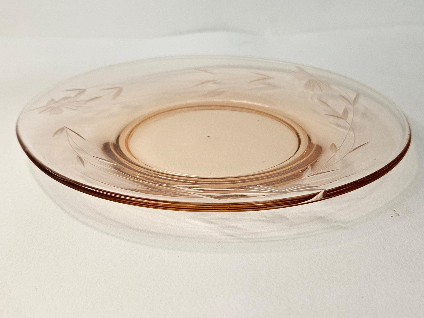 Pink Etched Depression Glass Bread Plates- Set of 5 plates -Art Deco Flower Design - Beautiful Pink Glass Dessert Plates