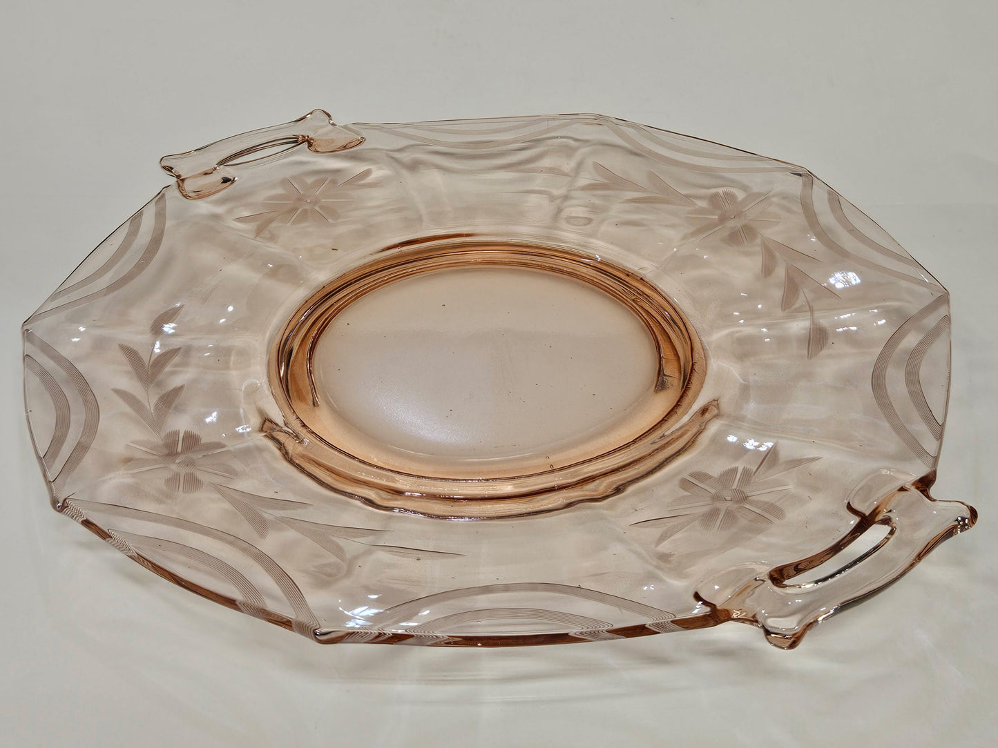 Molly Pink Imperial Glass - Handled 10.5" Platter- Etched with Floral and Swag Design- Pink Floral Depression Glass Tray for Wedding Shower