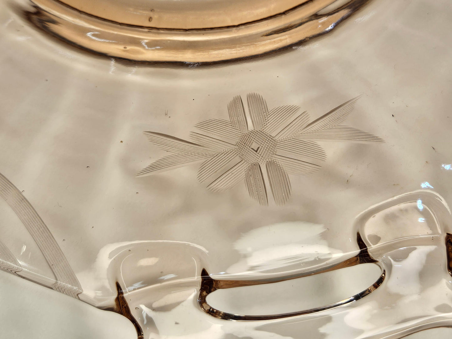 Molly Pink Imperial Glass - Handled 10.5" Platter- Etched with Floral and Swag Design- Pink Floral Depression Glass Tray for Wedding Shower