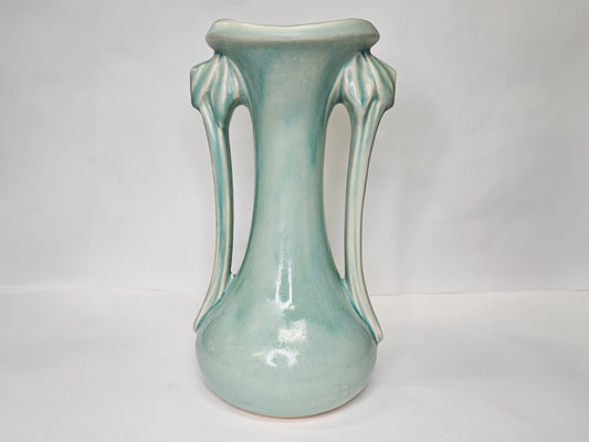 McCoy 1940s  Matte Turquoise 9.5" H Vase - Two Handled McCoy Vase-  McCoy Vase with Art Deco Style - McCoy At Pottery - Elegant Vase