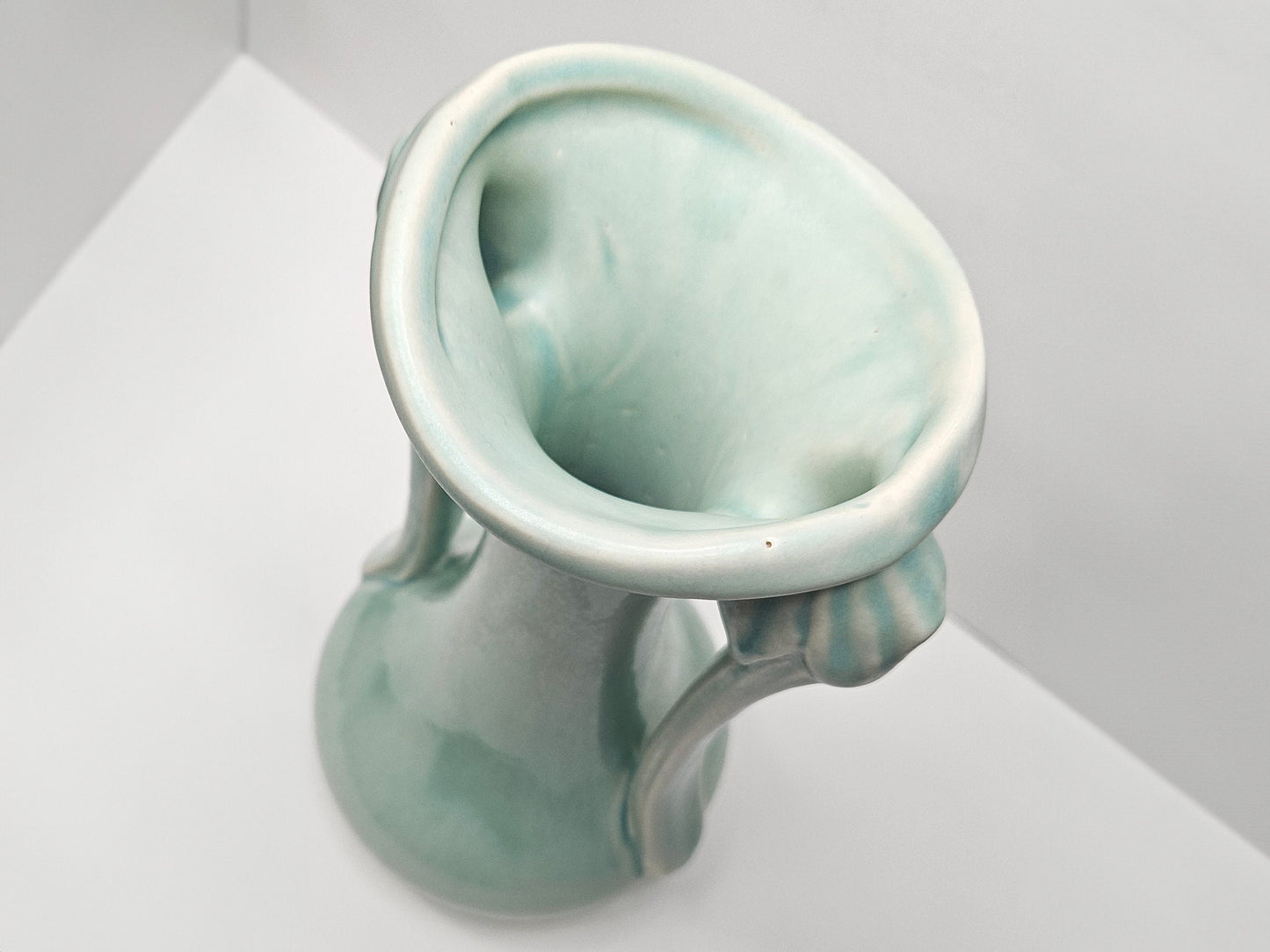 McCoy 1940s  Matte Turquoise 9.5" H Vase - Two Handled McCoy Vase-  McCoy Vase with Art Deco Style - McCoy At Pottery - Elegant Vase