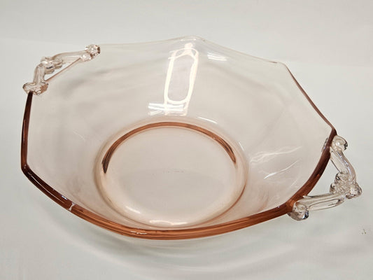 Lancaster Blush Pink Handled 11" Serving Bowl- Octagon Shaped Bowl - Bread Bowl - Pink Depression Glass Vegetable bowl by Lancaster