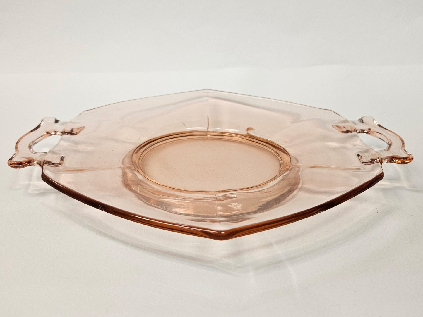 Pink Depression Glass Hexagonal Handled Plate - Anchor Hocking Pink Wedding Ware - Pink Shower Tray - Pink Cake Tray