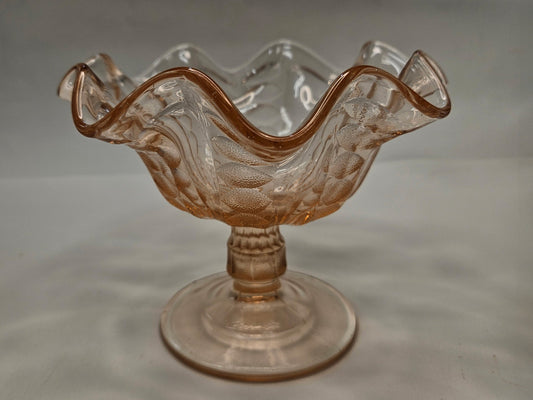 Dugan Afterglow Blush Pink Depression Footed Compote- Fluted Coinspot Pressed Glass Footed Candy Dish - see photos for truest color