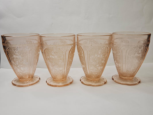 Jeannette Cherry Blossom Footed Tumbler- 4 Available Sold Individually -Scalloped Floral Depression Glass - Pink Depression Glass Tumblers