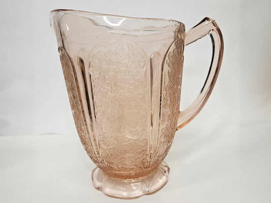 Jeannette Blush Pink Cherry Blossom Glass 36 ounce Pitcher- Depression Glass Floral Berry Pattern - Pink Jeanette Depression Glass Pitcher