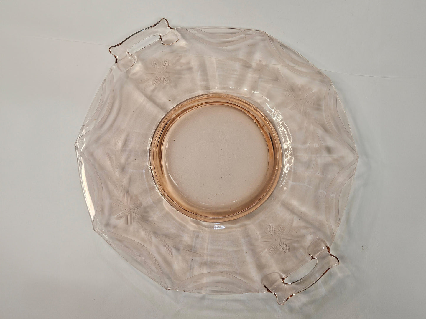 Molly Pink Imperial Glass - Handled 10.5" Platter- Etched with Floral and Swag Design- Pink Floral Depression Glass Tray for Wedding Shower