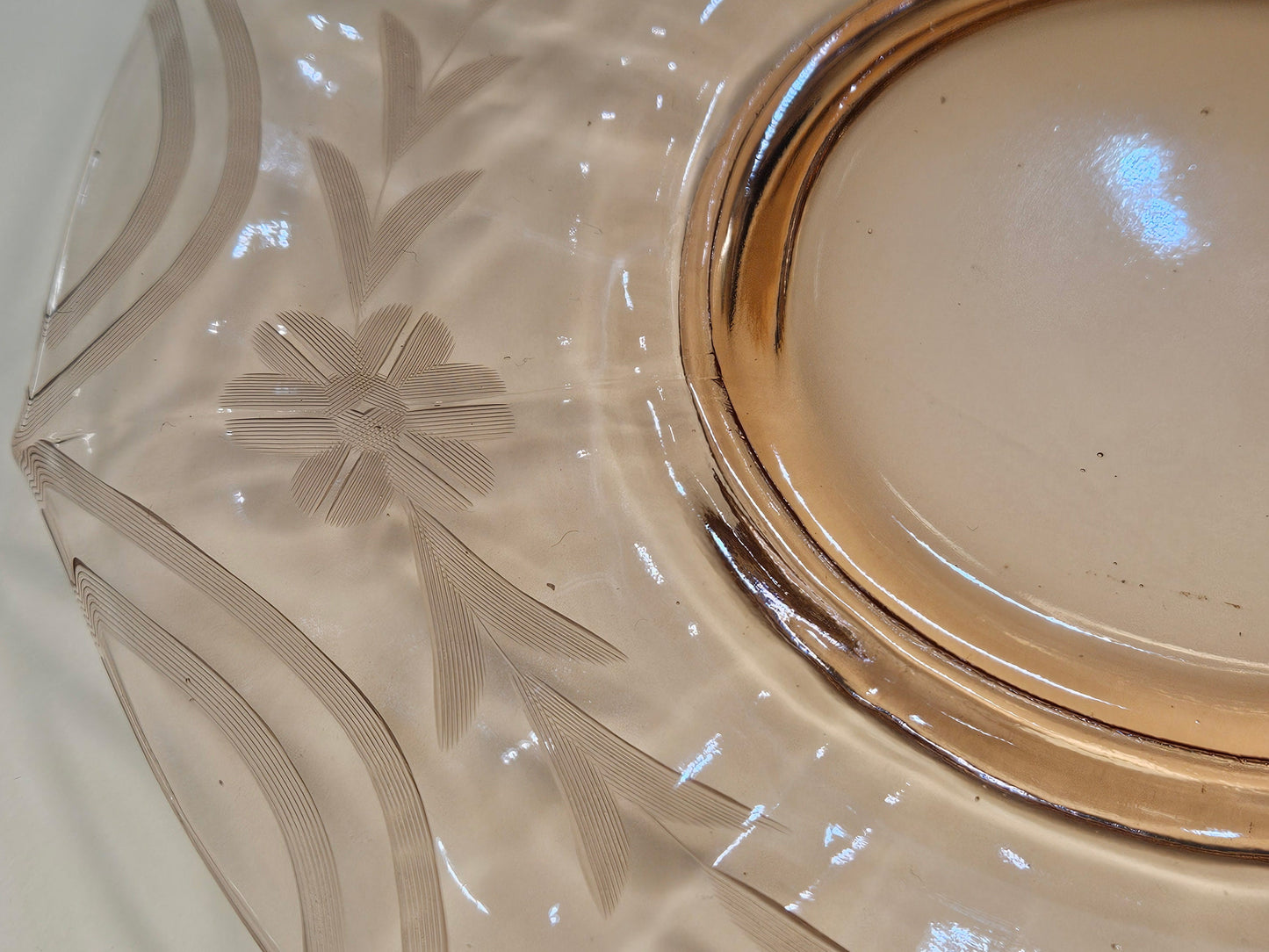 Molly Pink Imperial Glass - Handled 10.5" Platter- Etched with Floral and Swag Design- Pink Floral Depression Glass Tray for Wedding Shower