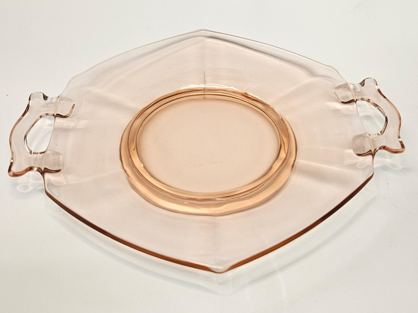 Pink Depression Glass Hexagonal Handled Plate - Anchor Hocking Pink Wedding Ware - Pink Shower Tray - Pink Cake Tray