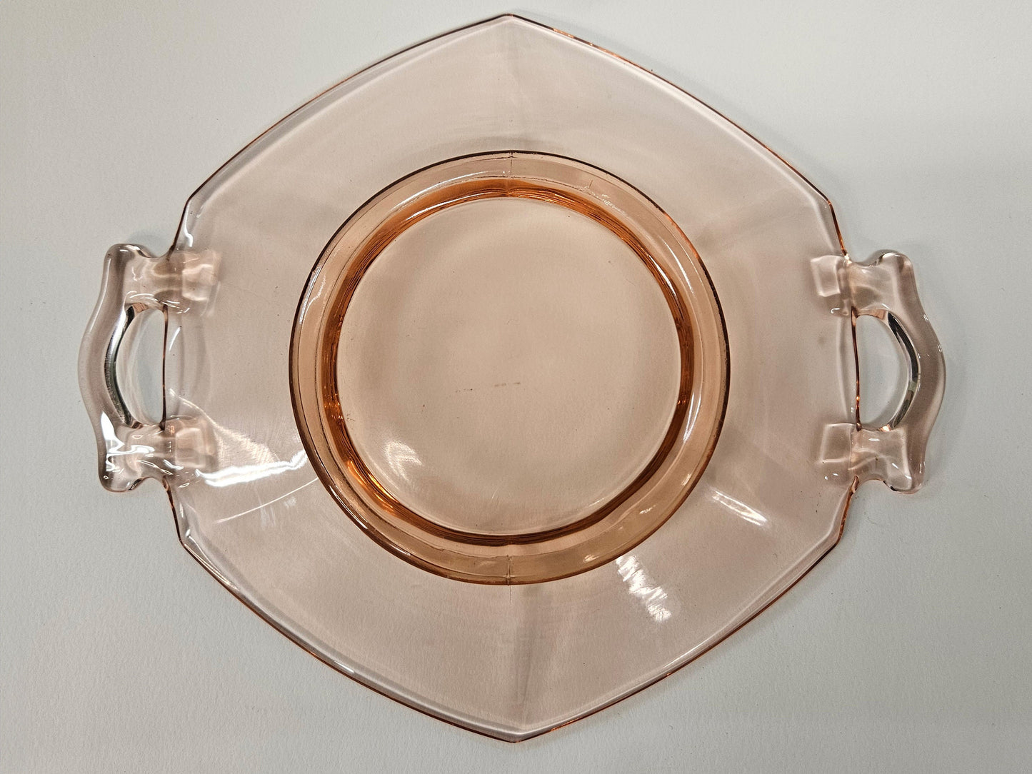 Pink Depression Glass Hexagonal Handled Plate - Anchor Hocking Pink Wedding Ware - Pink Shower Tray - Pink Cake Tray