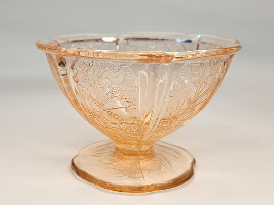 Jeannette Blush Pink Cherry Blossom Pattern Pedestal Dessert Cup - 2 Available Sold Individually - Pink Depression Glass Embossed Dessert Cup