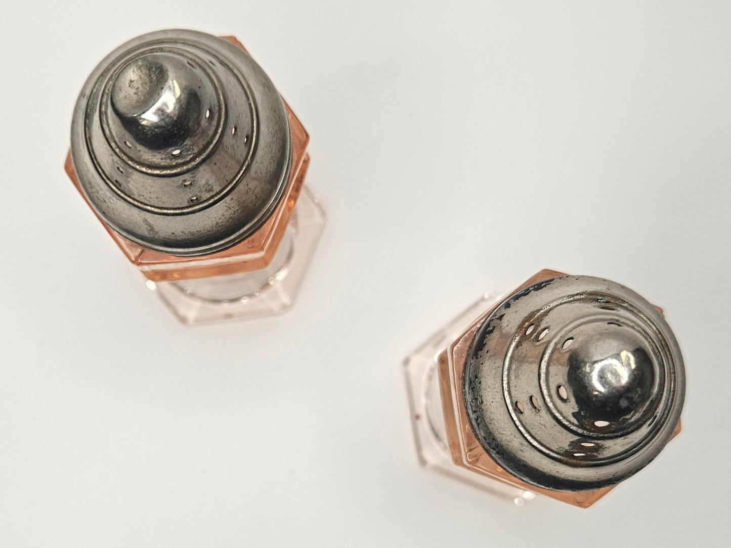 RARE Tea Room Pink Indiana Glass Footed Salt and Pepper Shakers - Pink Art Deco Depression Glass Shakers -Discontinued in 1930