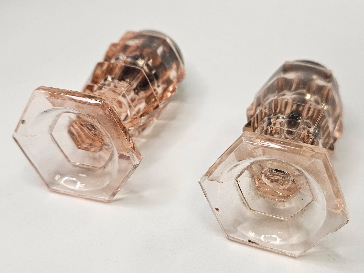 RARE Tea Room Pink Indiana Glass Footed Salt and Pepper Shakers - Pink Art Deco Depression Glass Shakers -Discontinued in 1930
