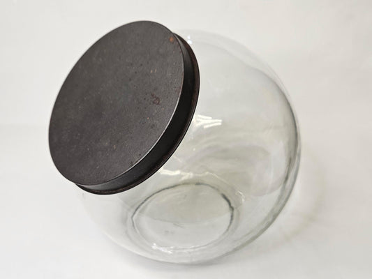 Early Pressed Glass Apothecary Jar- late 1800's General Store Candy Jar with Tin Lidded Storage Jar