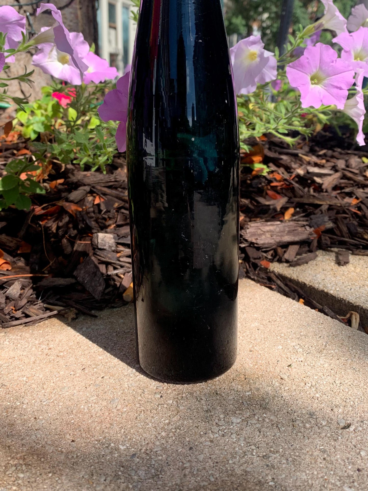 Mouth Blown and Turned Dark Blue Wine Bottle - Late 1800s Blue Wine Bottle - Rare Blue Wine Bottle with Cork and Wire Top