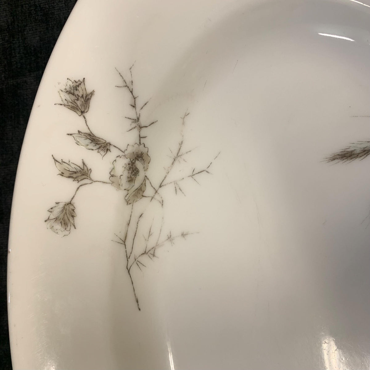 11" Sarreguemines Platter - 1800s Northern France - White Ironstone  "Open Pastures" Grass and Butterfly Pattern - Farmhouse Decor