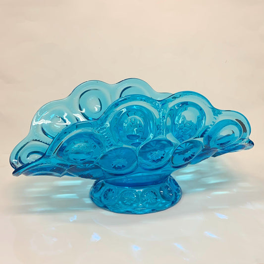L.E. Smith Co. - Blue Glass Moon and Stars Banana Boat - 12" Banana Boat Pressed Glass by L.E. Smith Co.