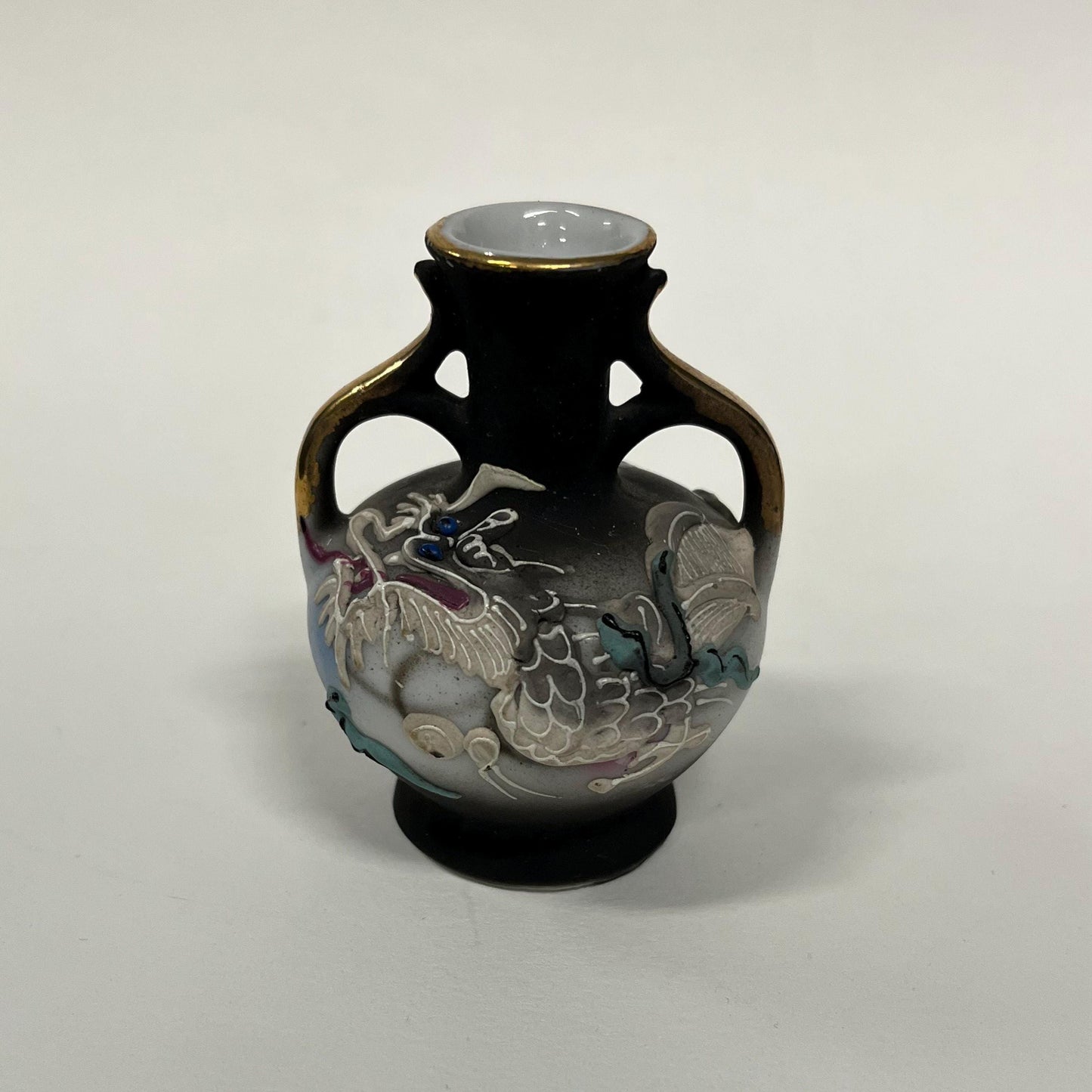 3 Gilded Dragonware Miniature Vases with Moriage Dragons fully wrapping around them - Made in Japan 1940s Mark -  Set of 3 Small Vases