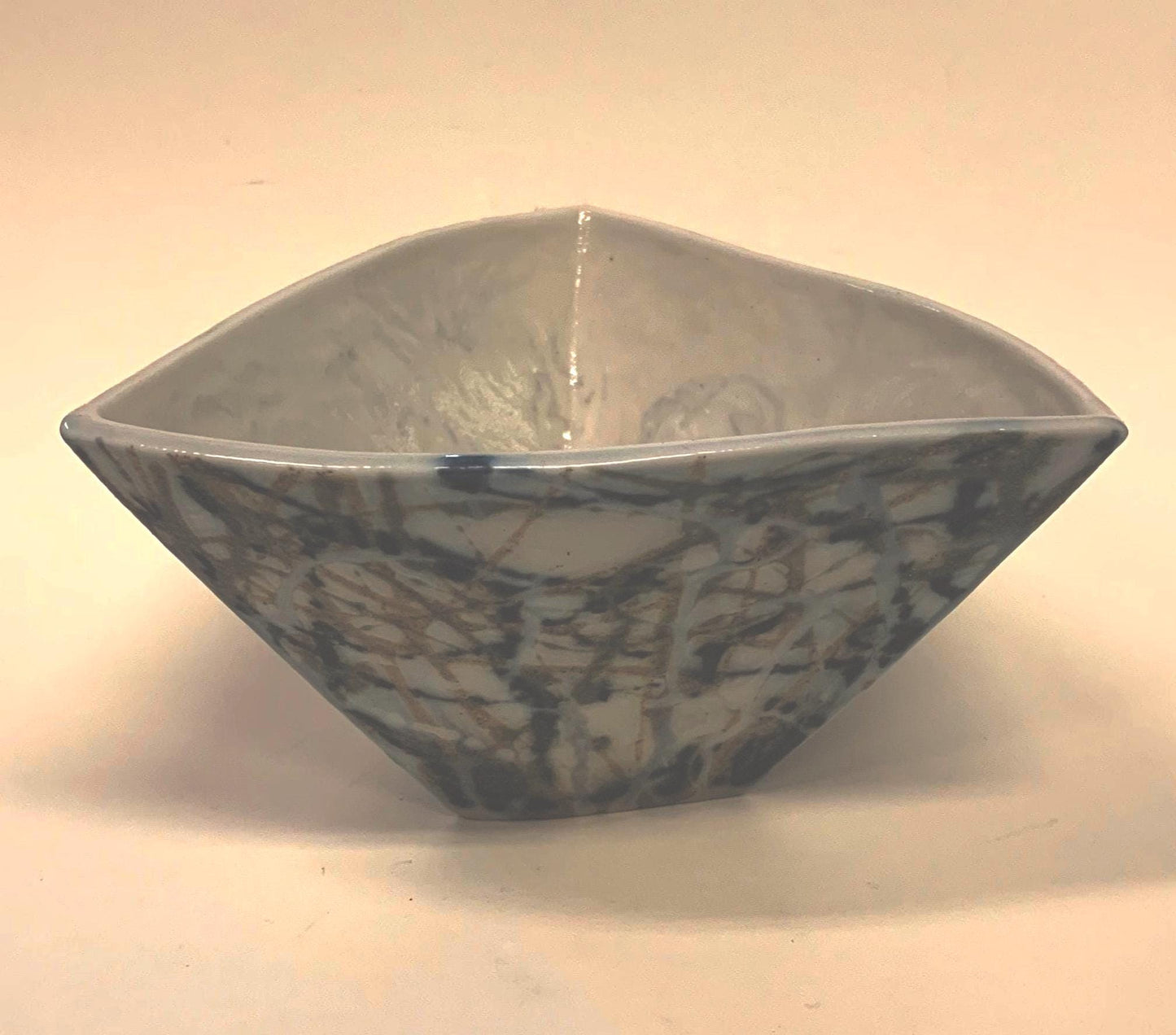Handmade Triangular Art Bowl - Geometric Ceramic - Jewelry Catch-all - Mid Century Art Pottery