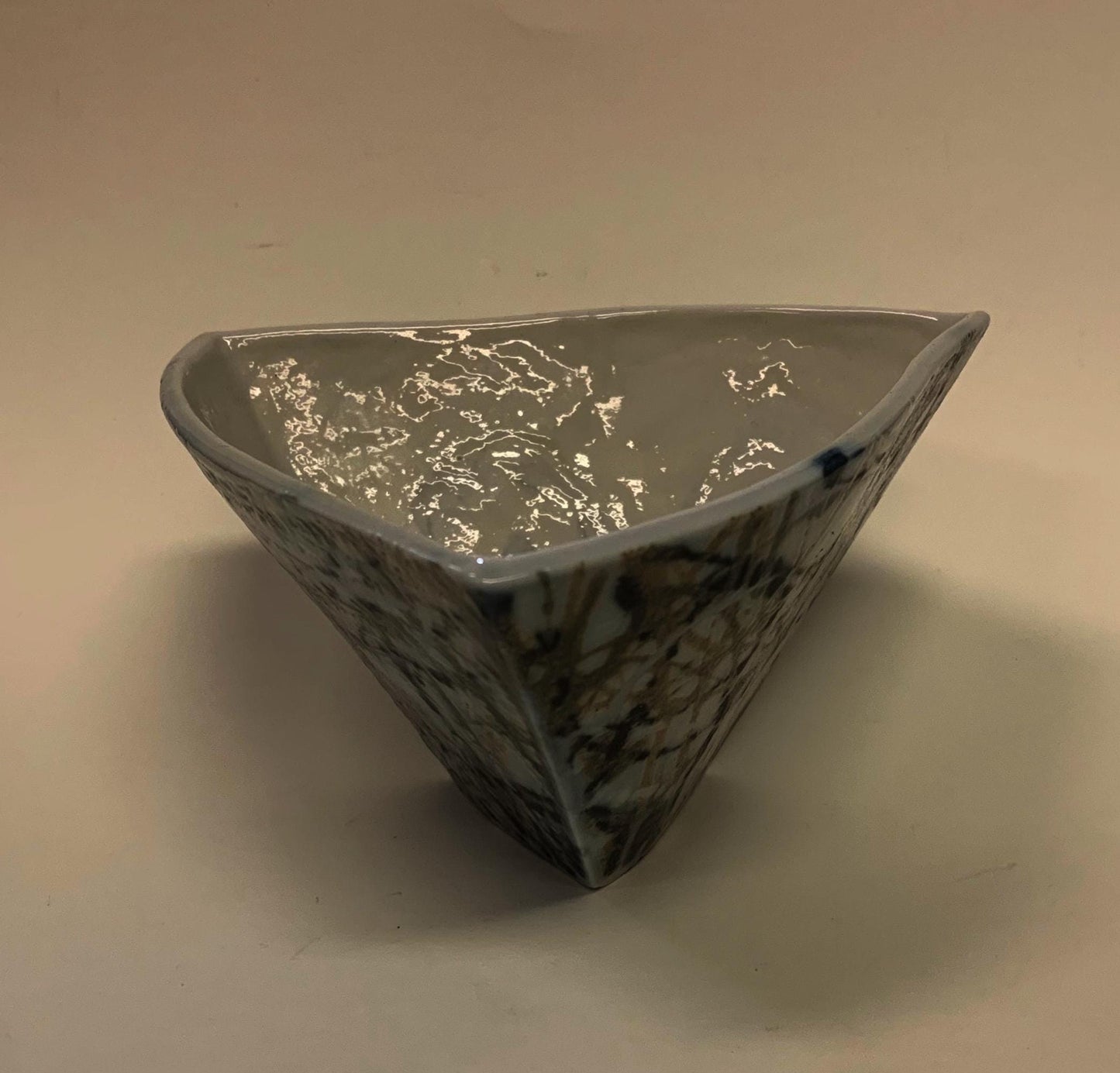 Handmade Triangular Art Bowl - Geometric Ceramic - Jewelry Catch-all - Mid Century Art Pottery