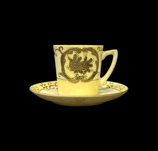Japanese Demitasse Espresso Cup and Saucer - Egg Shell Porcelain - Red Made in Japan Mark - Dainty Liquor Cup