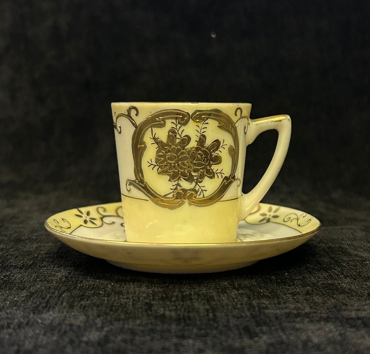 Japanese Demitasse Espresso Cup and Saucer - Egg Shell Porcelain - Red Made in Japan Mark - Dainty Liquor Cup