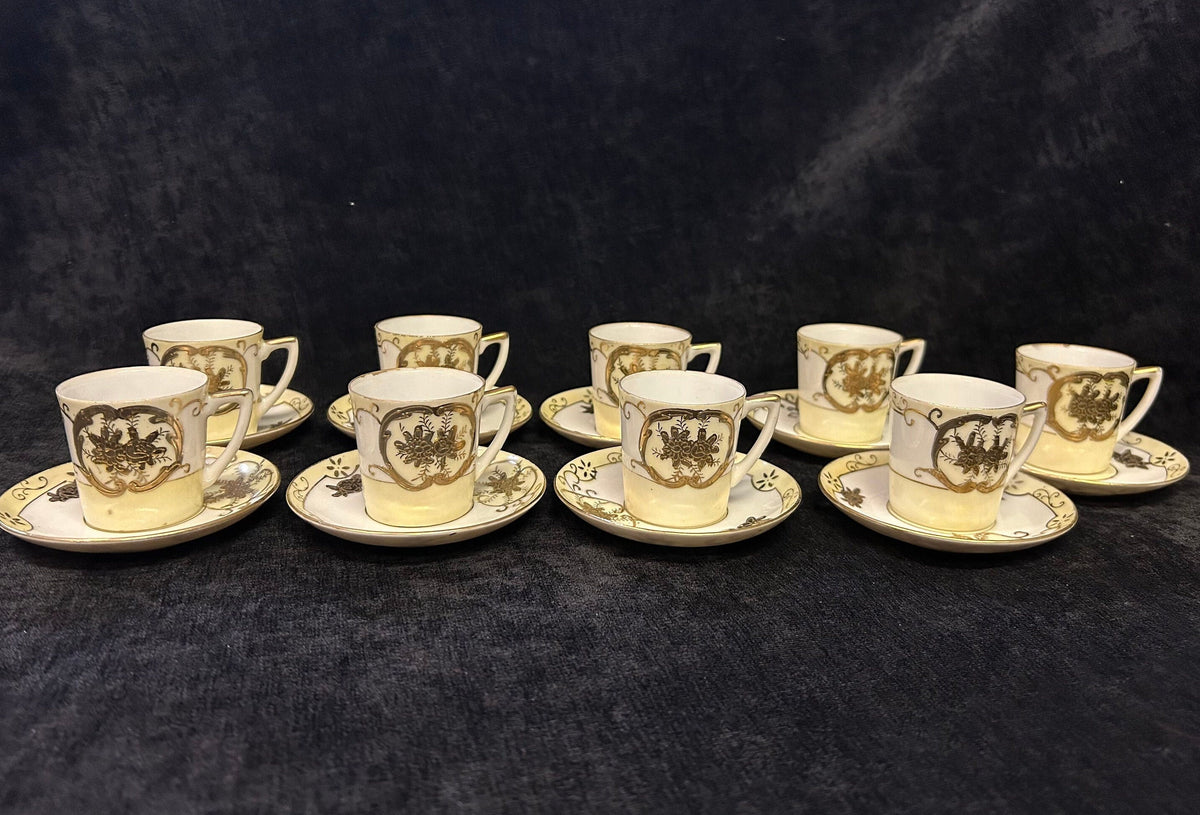 set of Japanese Demitasse Espresso Cup and Saucer - Egg Shell Porcelain - Red Made in Japan Mark - Dainty Liquor Cup