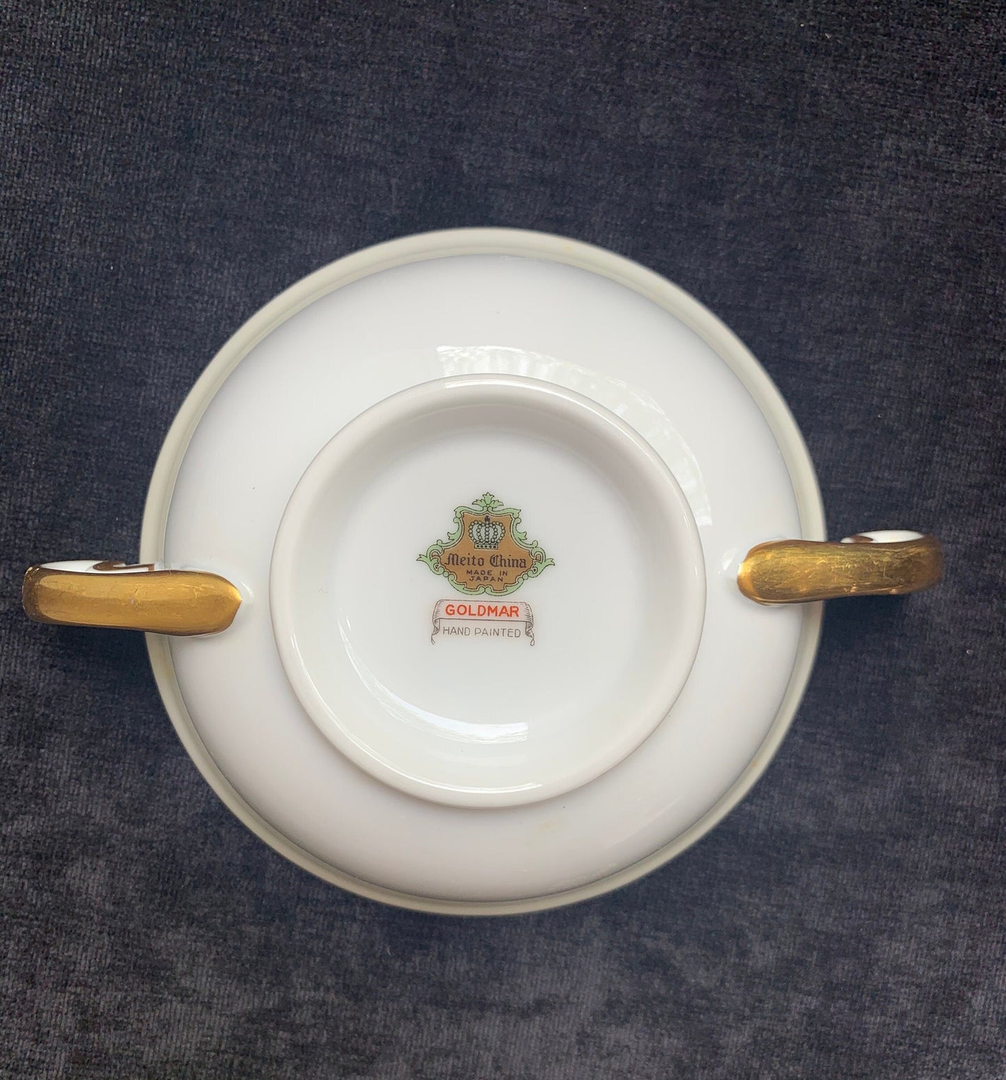 Two Handled Soup Bowl Featuring the Goldmar Design From Meito China, bottom view