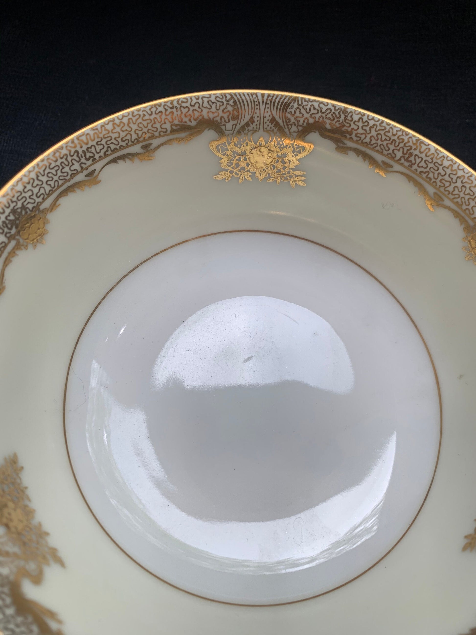 Two Handled Soup Bowl Featuring the Goldmar Design From Meito China, detail
