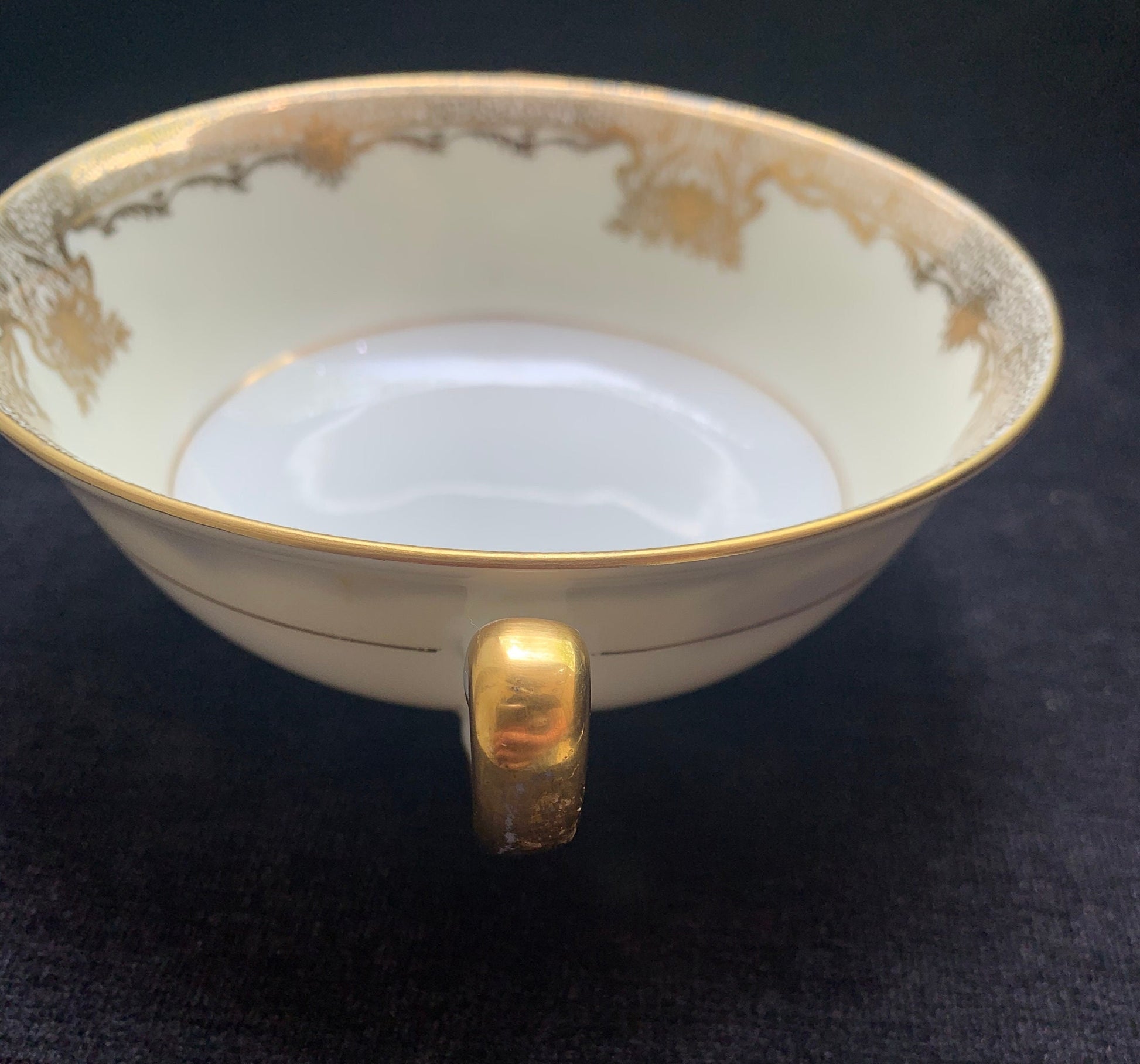 Two Handled Soup Bowl Featuring the Goldmar Design From Meito China, side view