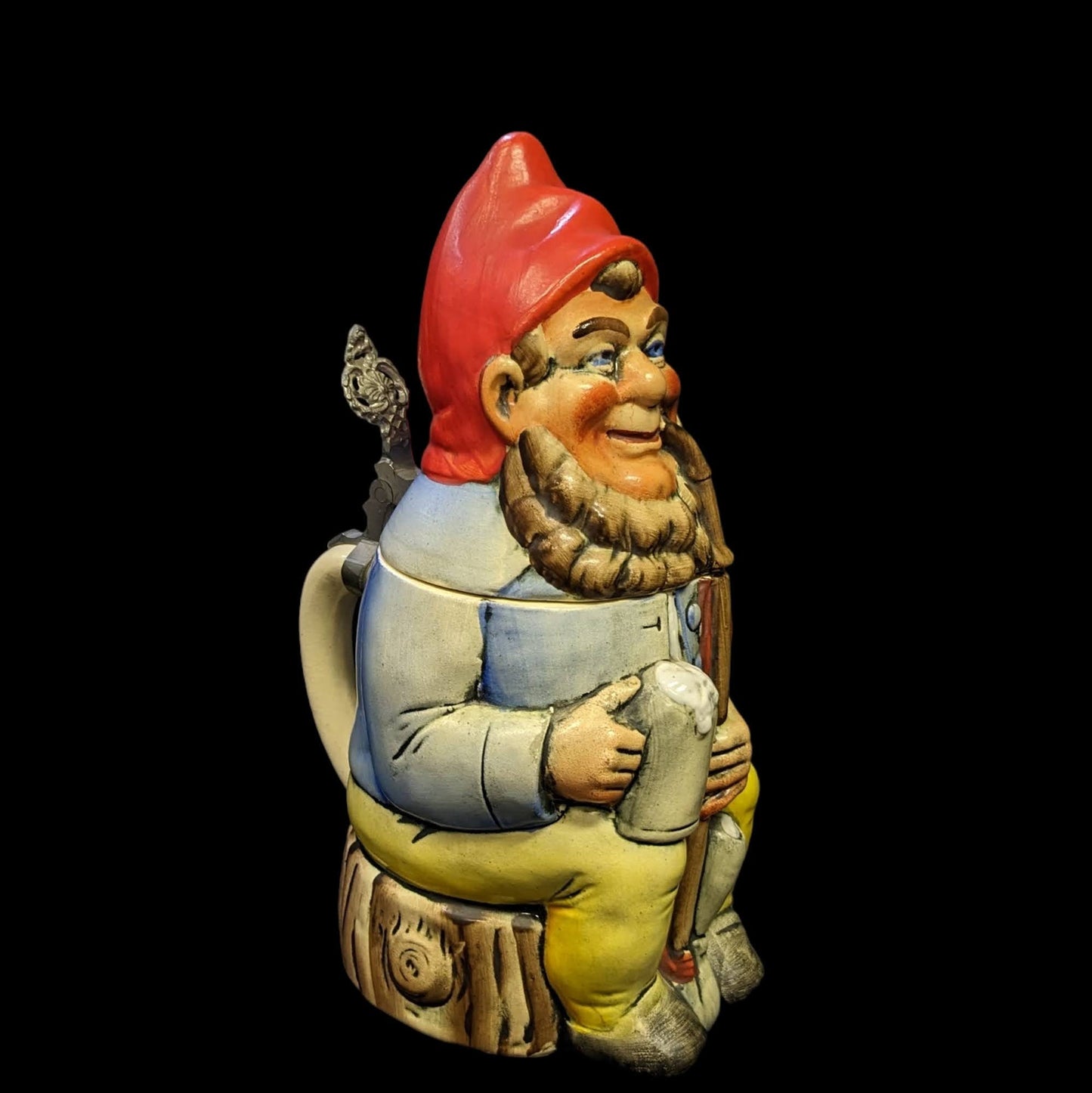 Rosskropf and Gerz Stein 1901 - Antique Gnome Character Beer Stein, side vie