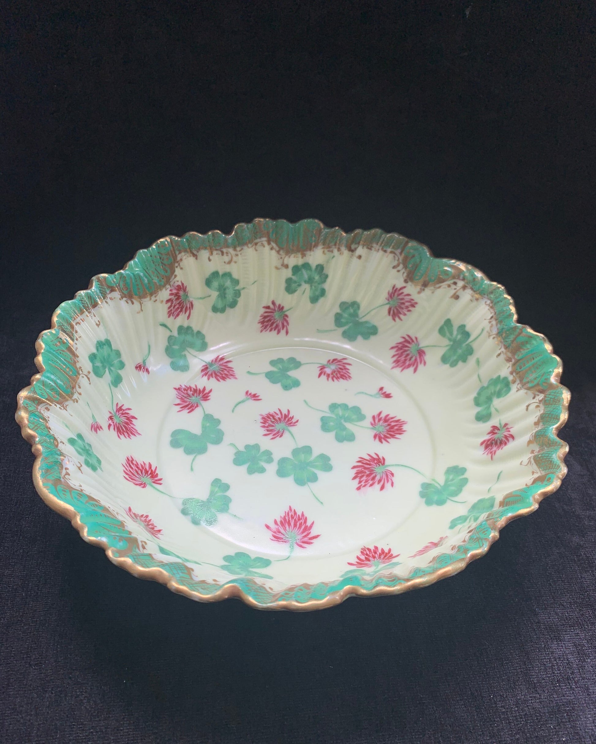 Sweet Clover Design, Hand Painted with Light Green Edged in Gold Serving Bowl/Dish